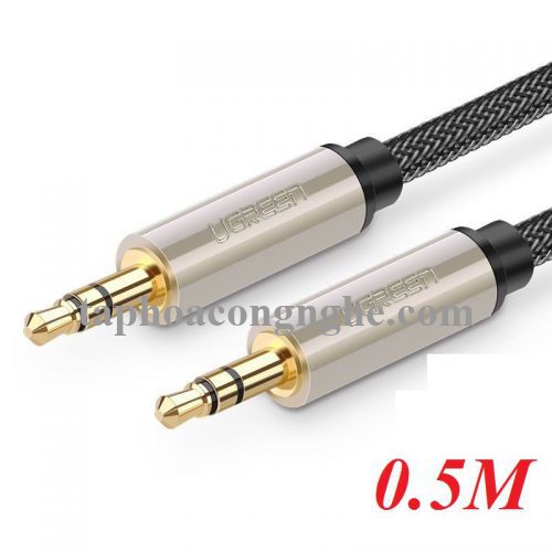 Ugreen 10601 0.5M màu xám đen cáp 3.5mm Pro audio đầu kim loại dây dù bọc chống nhiễu 50cm AV125 30010601